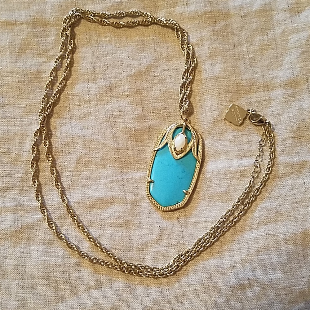 Long, gold & turquoise Kendra Scott necklace